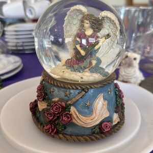 Angel Strumming *Somewhere My Love" 💕 💖 Snow Globe Surrounded with 🌹Roses